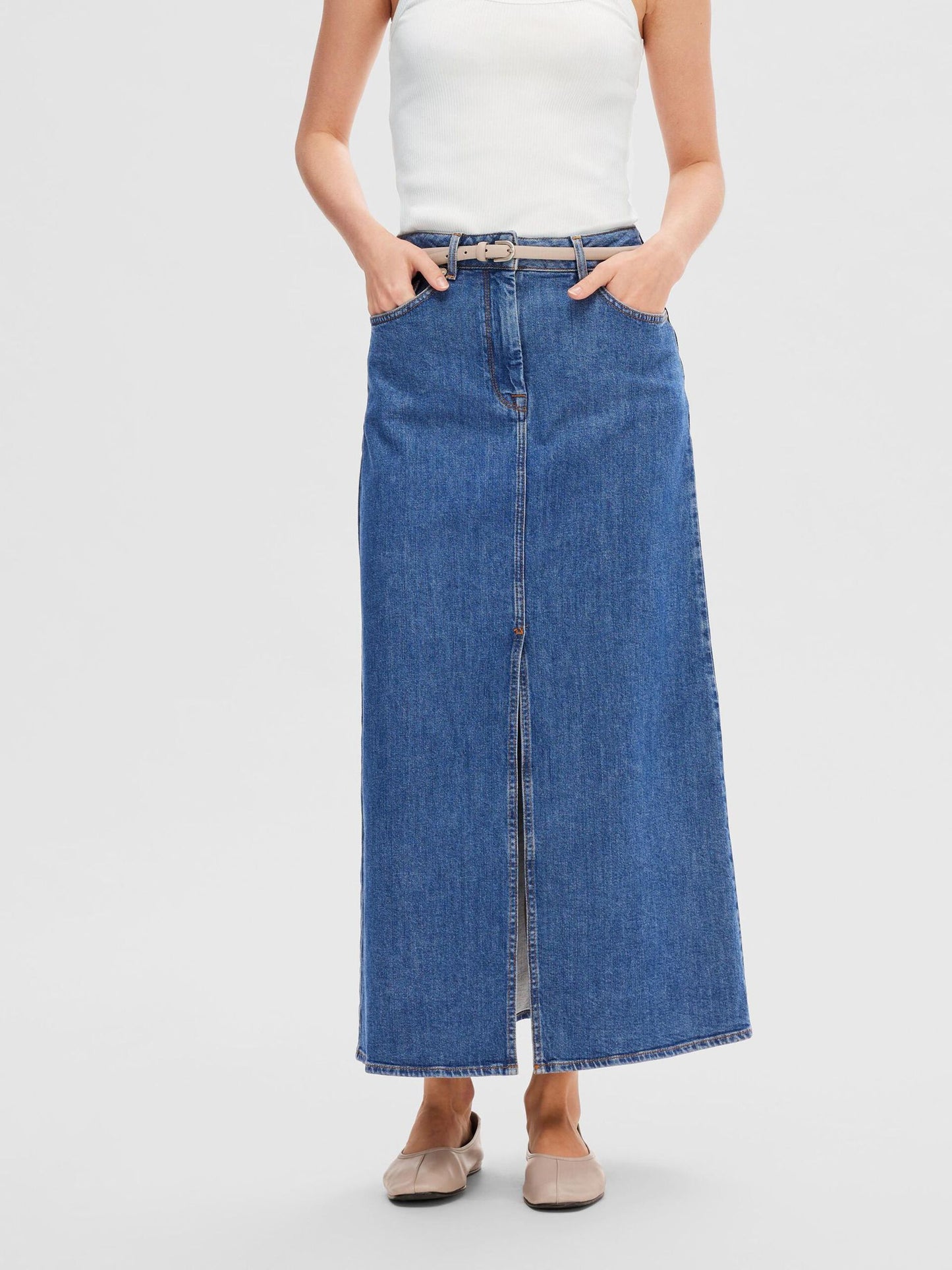 Selected Femme Maxi Denim Skirt - Marine Blue