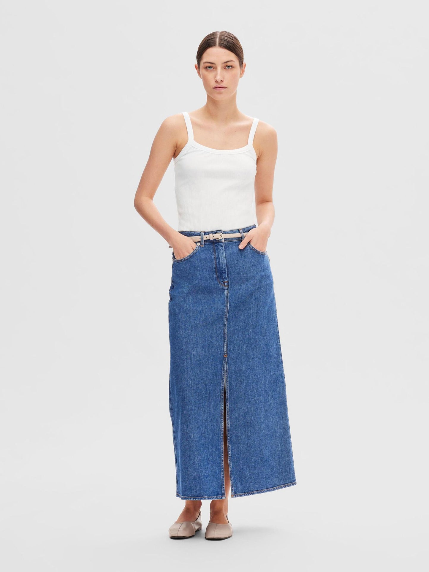 Selected Femme Maxi Denim Skirt - Marine Blue