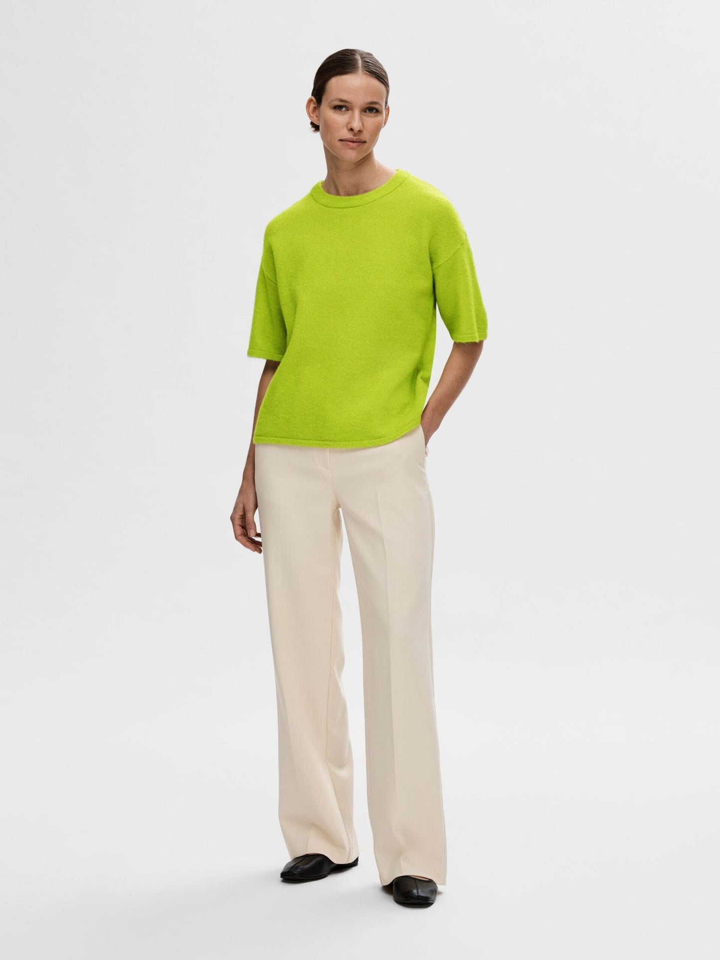 Selected Femme Maline Short Sleeved Knit - Lime Green
