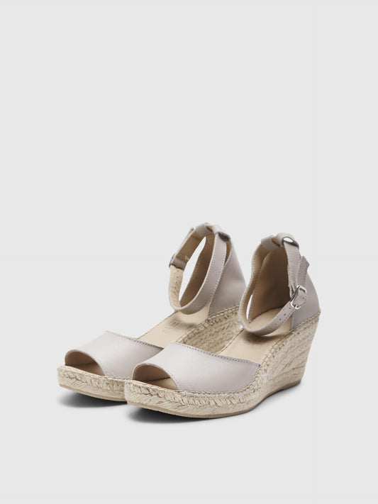 Selected Femme Leather Wedge Espadrille - Grey