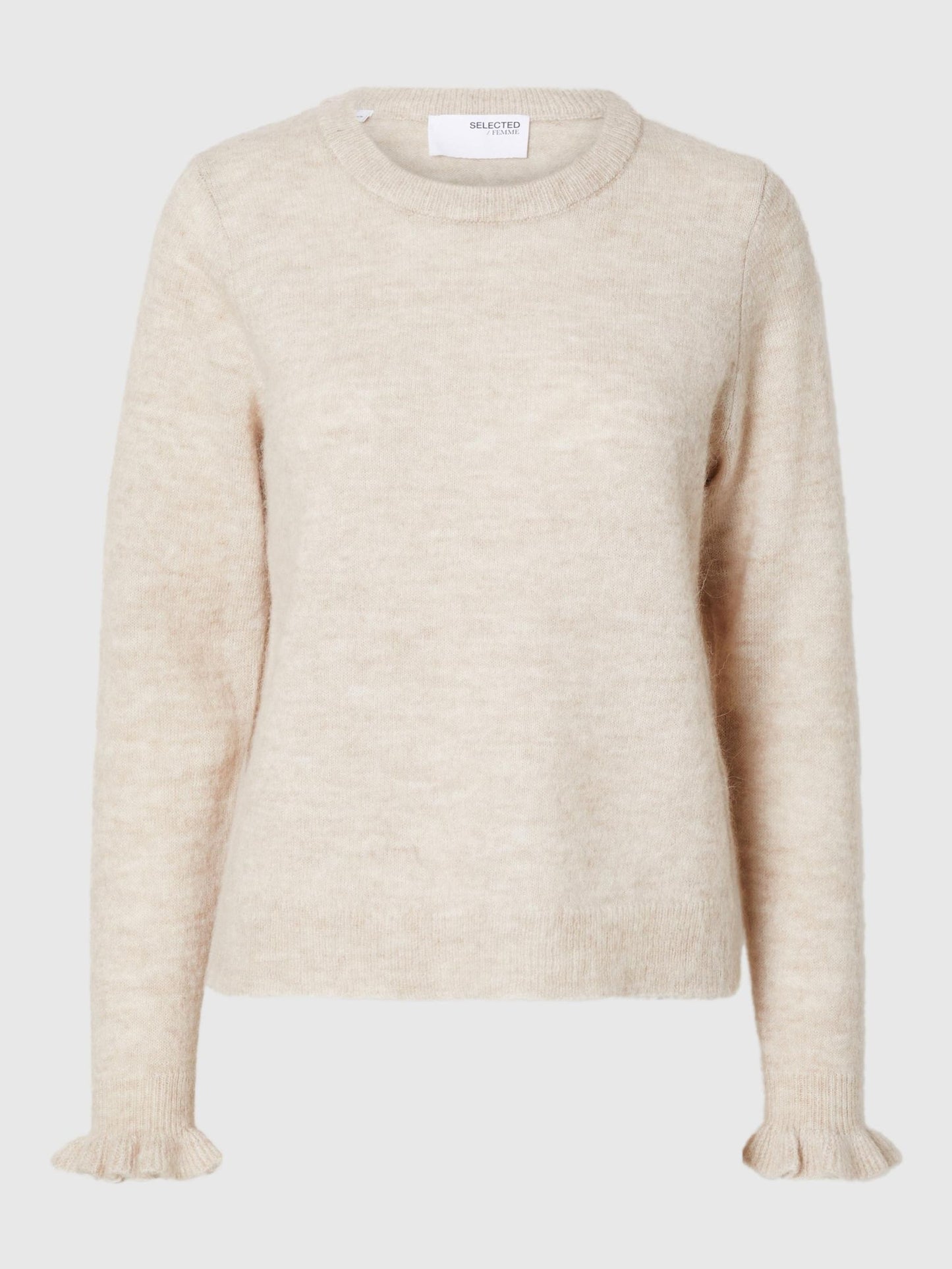 Selected Lulu Frill Round Neck Knit - Birch