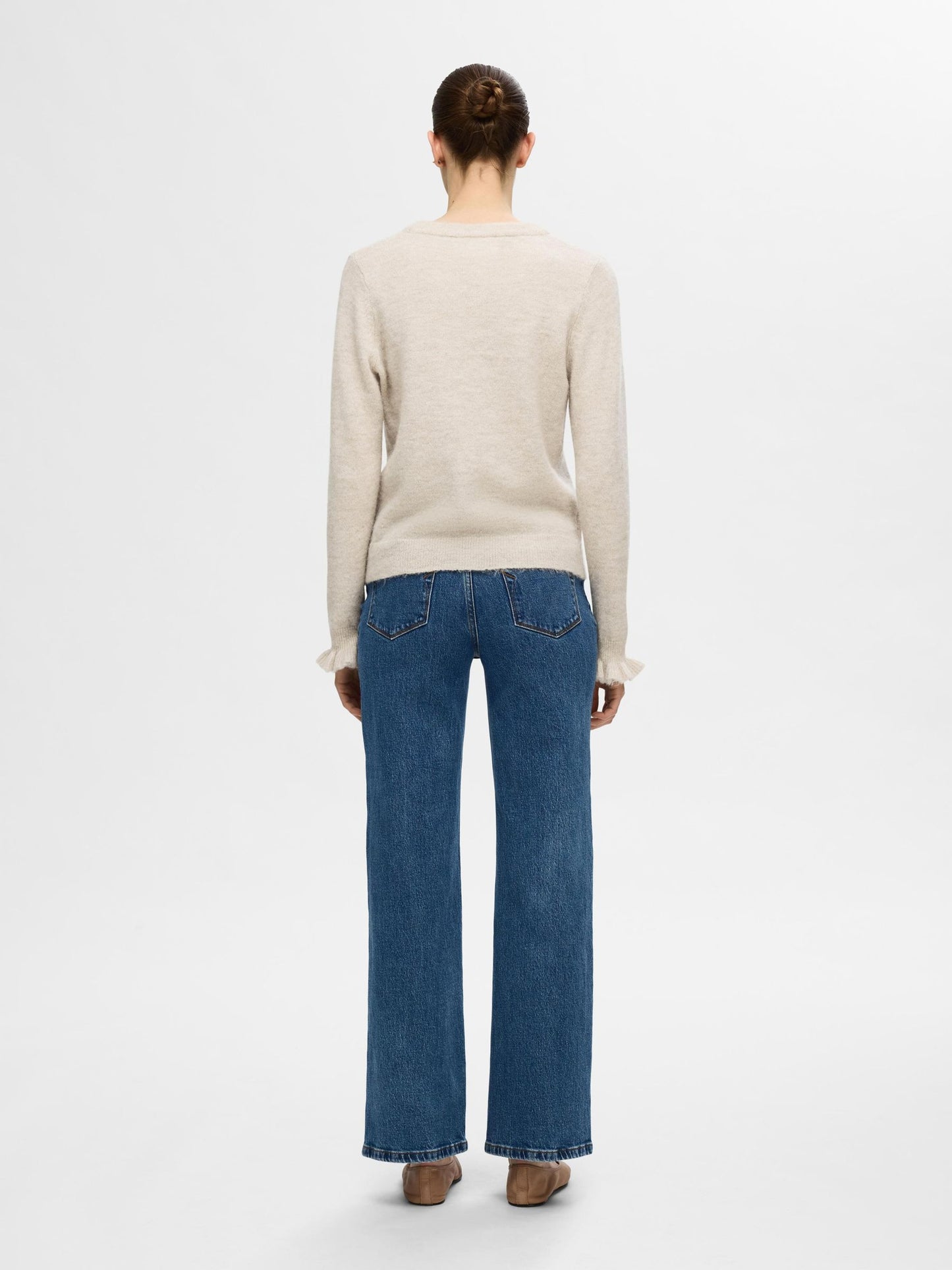 Selected Lulu Frill Round Neck Knit - Birch