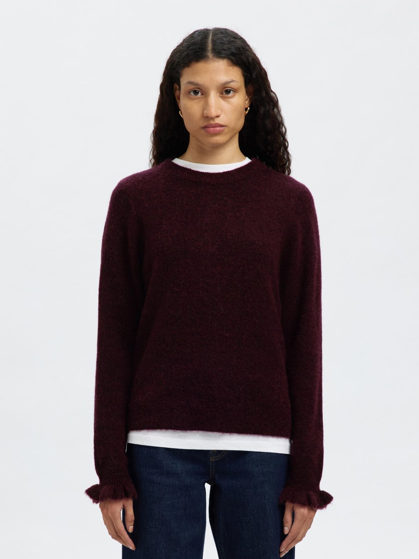 Selected Lulu Frill Round Neck Knit - Fig