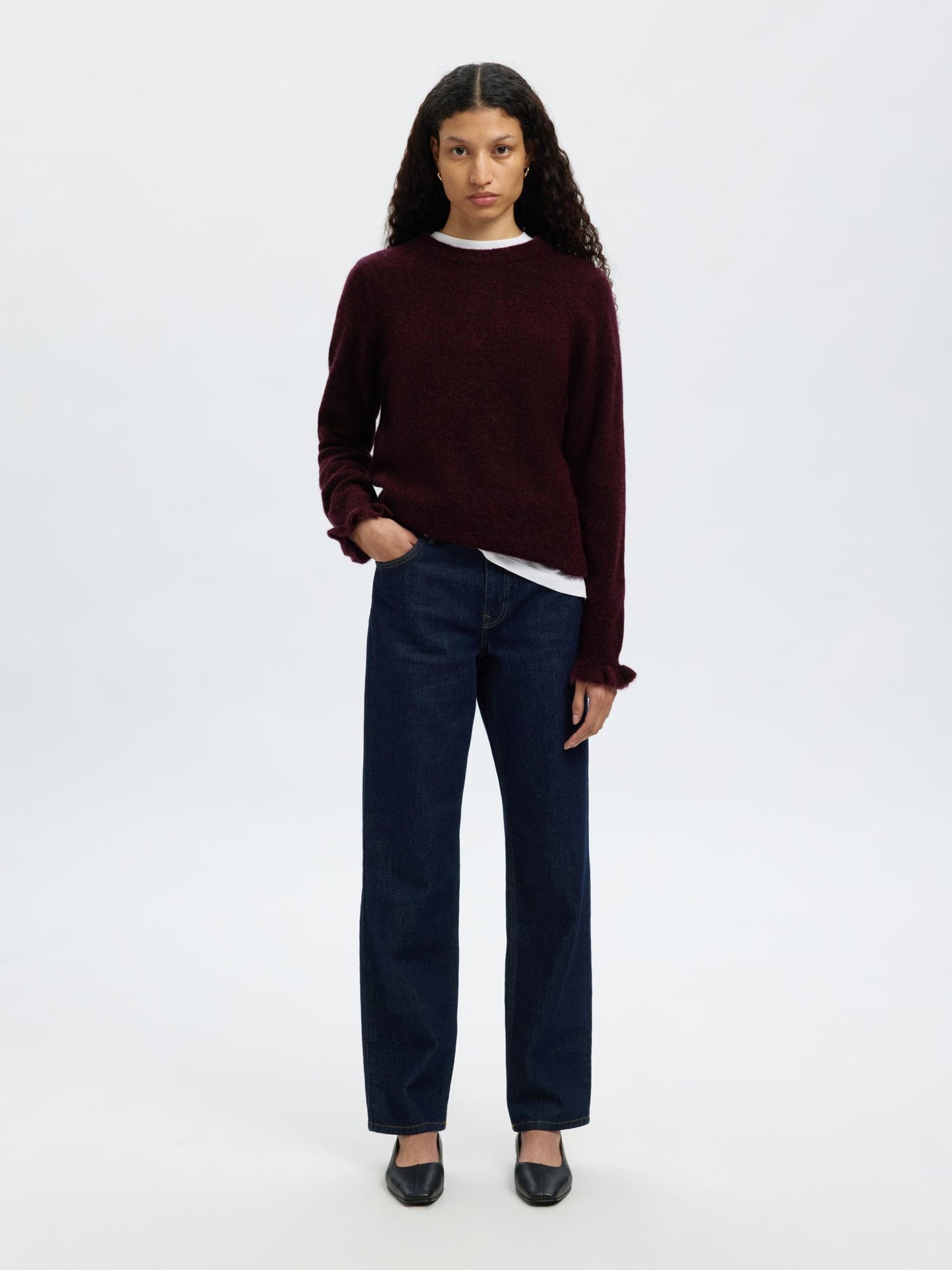 Selected Lulu Frill Round Neck Knit - Fig