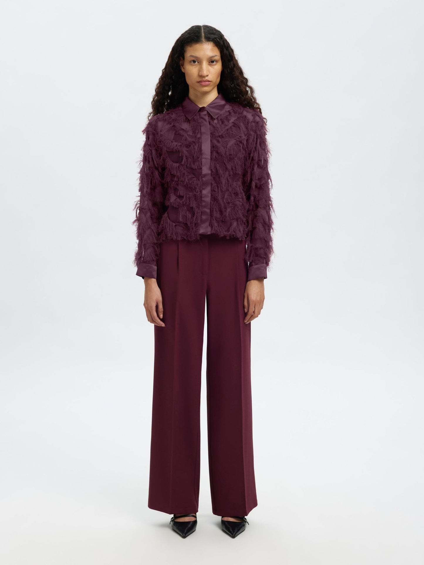 Selected Myline Long Sleeve Fluffy Cropped Shirt - Fig
