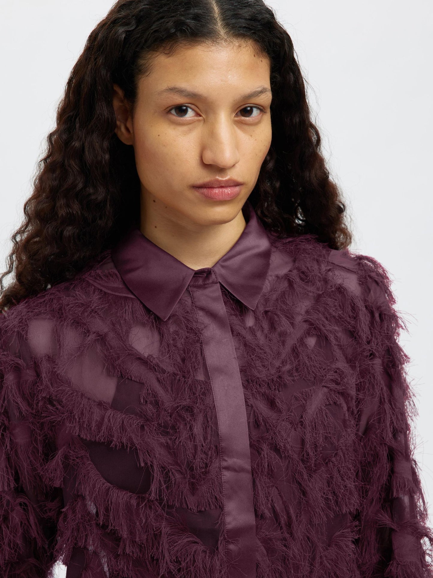 Selected Myline Long Sleeve Fluffy Cropped Shirt - Fig