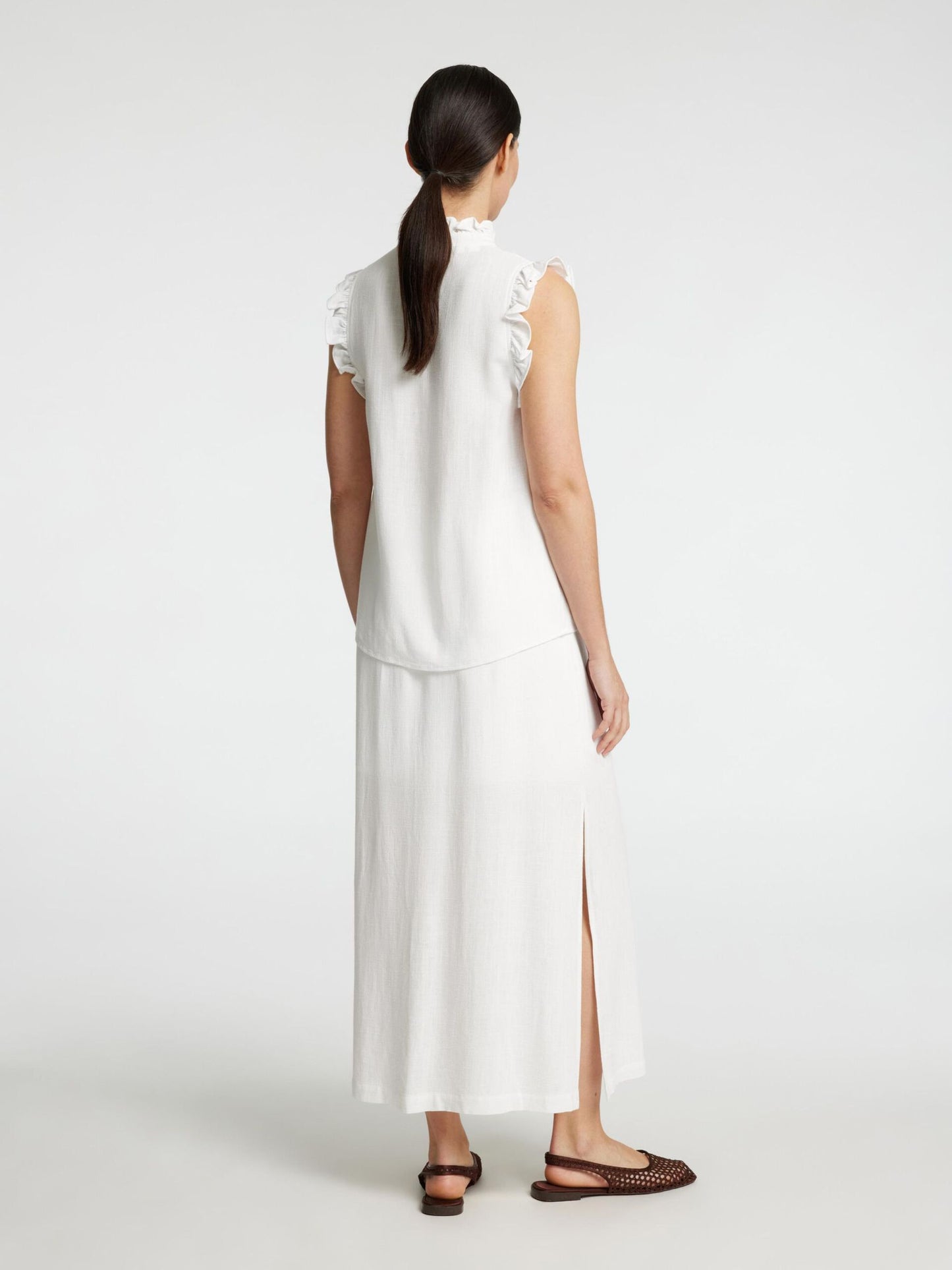 Selected Femme Sun Ruffle Top - Snow White