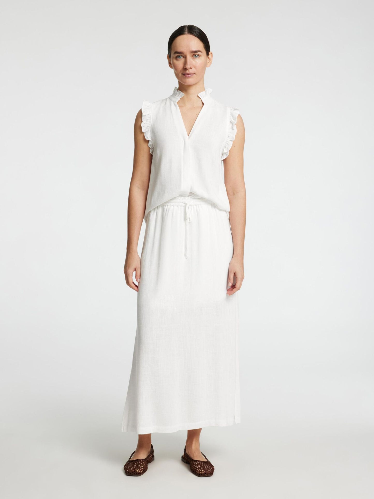 Selected Femme Sun Ruffle Top - Snow White