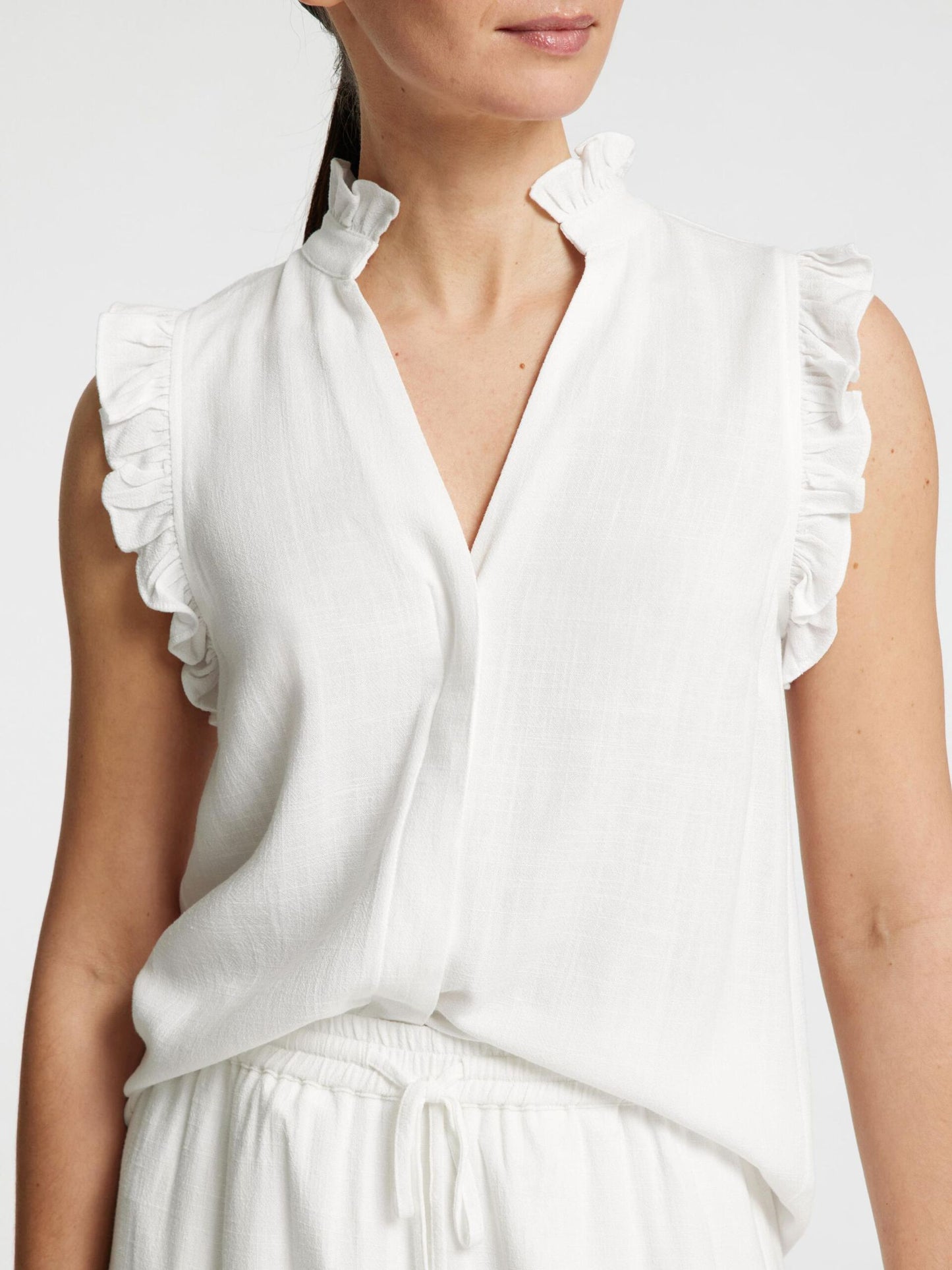 Selected Femme Sun Ruffle Top - Snow White