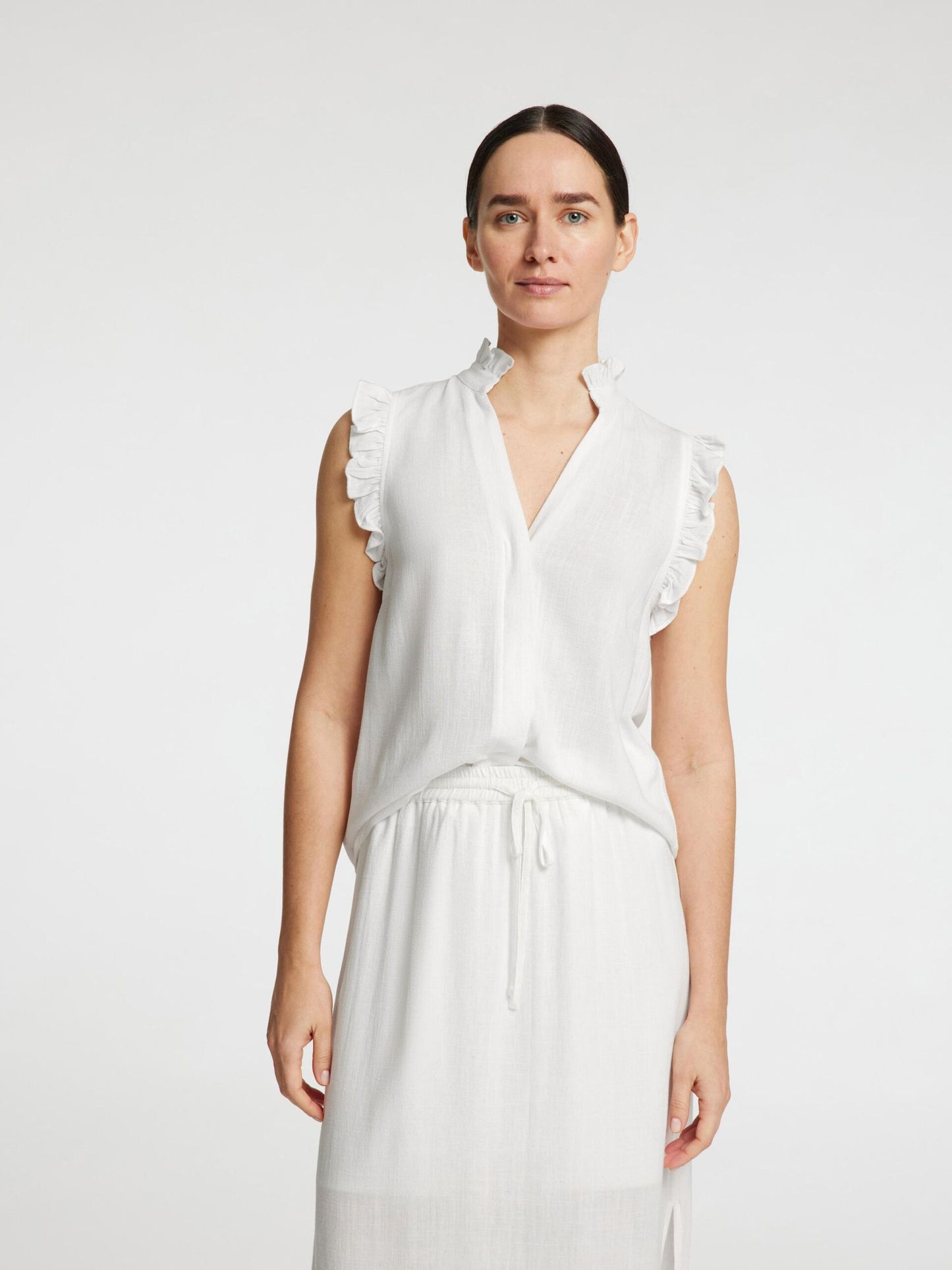 Selected Femme Sun Ruffle Top - Snow White