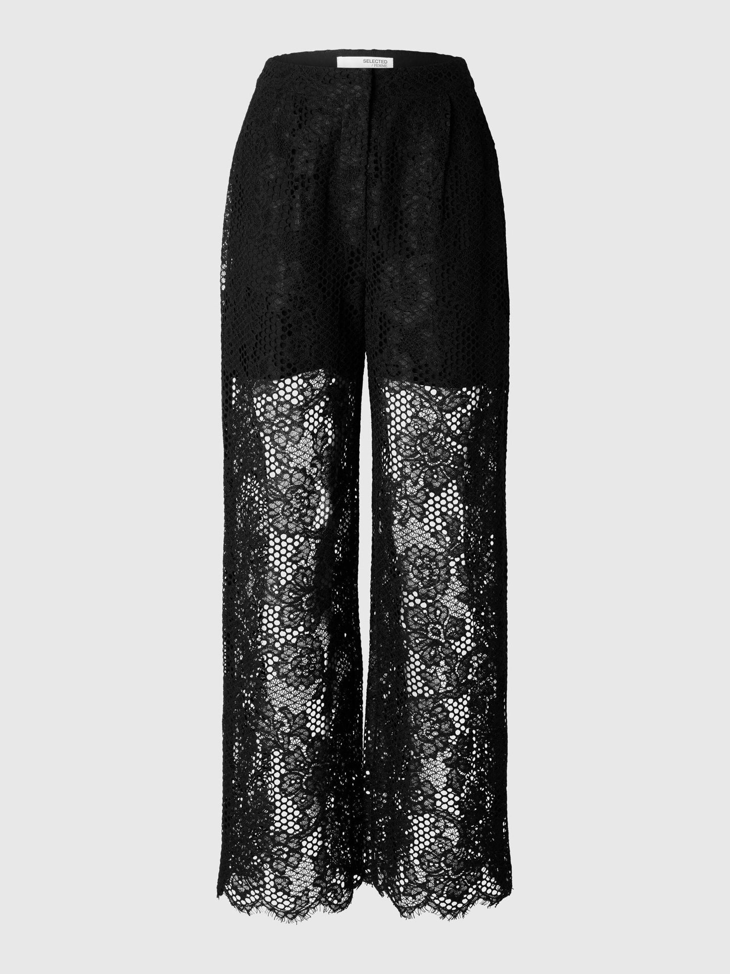 Selected Femme Milly High Waist Lace Straight Trouser - Black