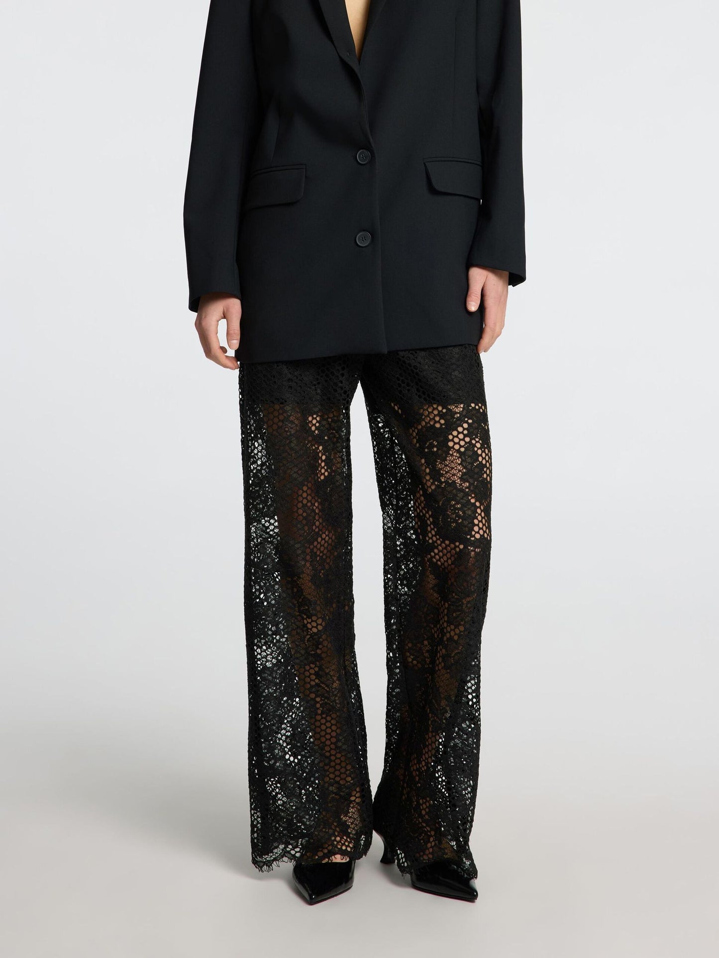 Selected Femme Milly High Waist Lace Straight Trouser - Black