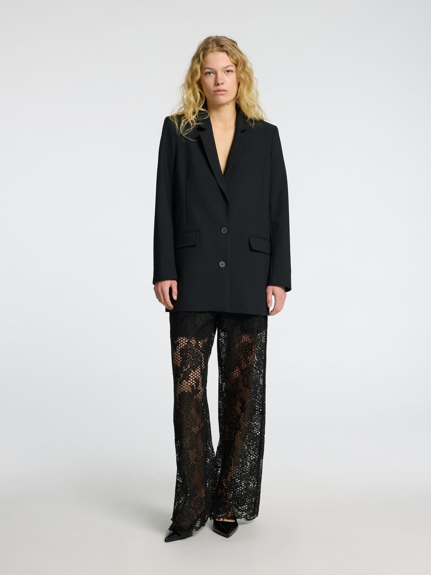 Selected Femme Milly High Waist Lace Straight Trouser - Black