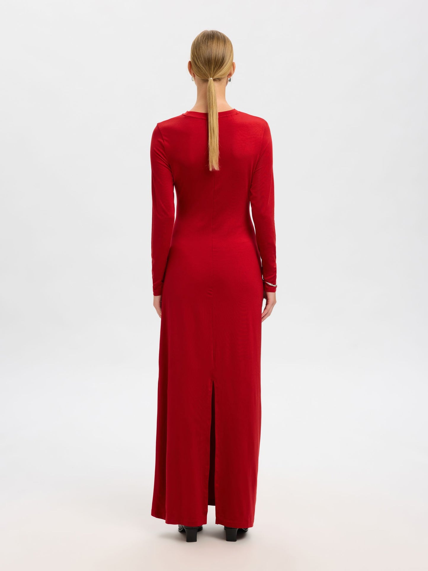 Selected Long Sleeve Assymetric Maxi Dress - Red