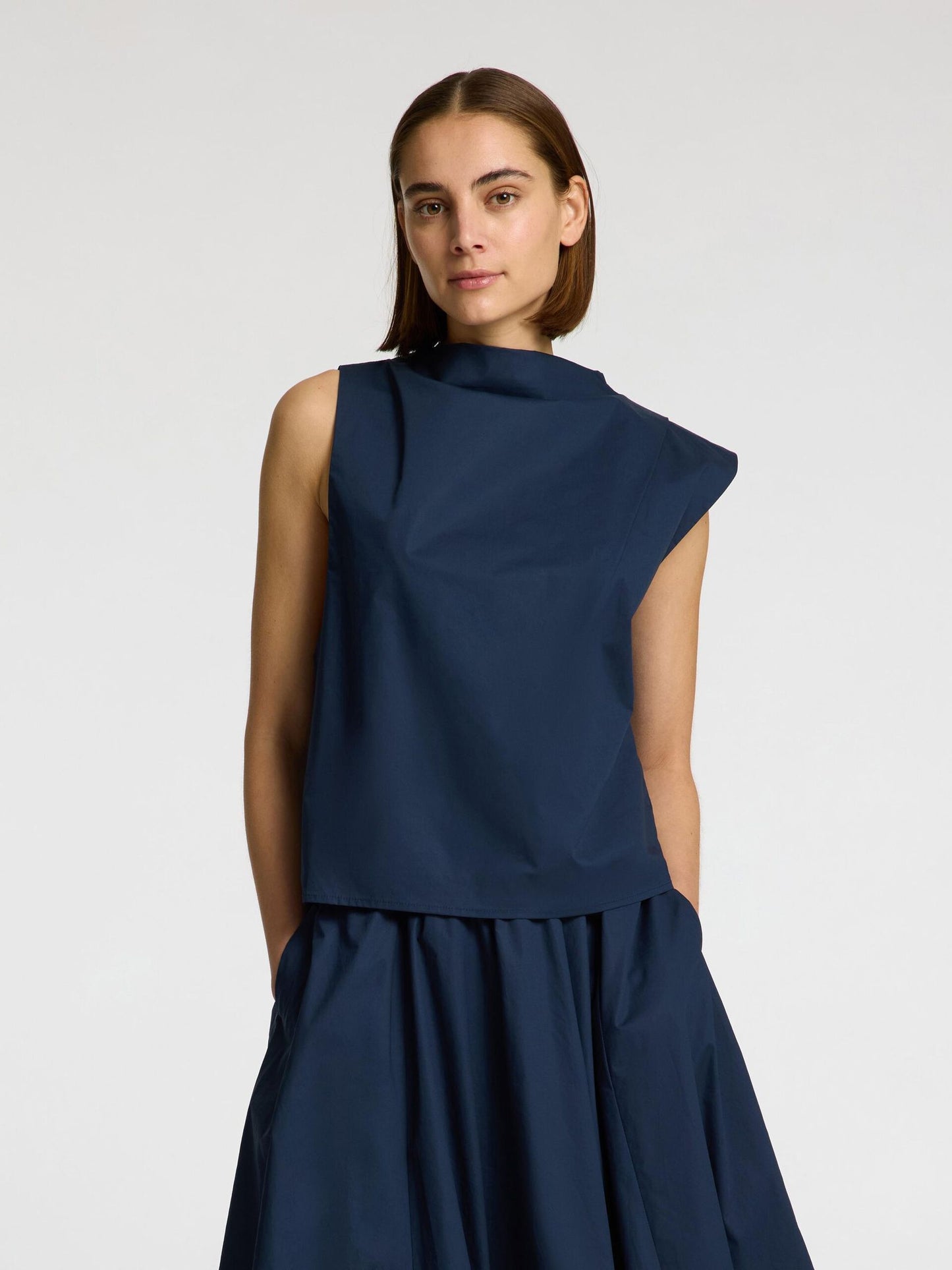 Selected Femme Aster Pleated Sleevless Top - Navy