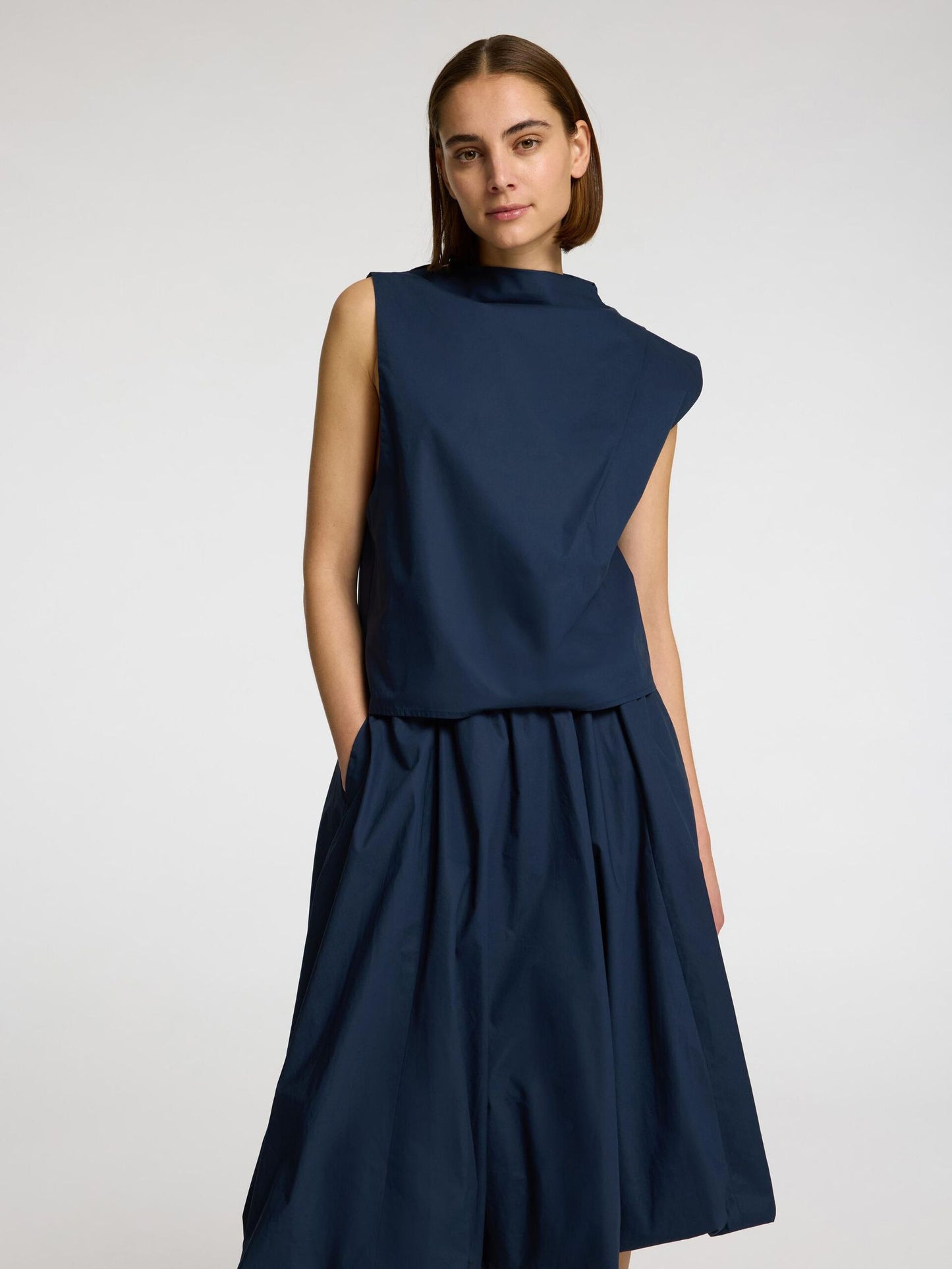 Selected Femme Aster Pleated Sleevless Top - Navy