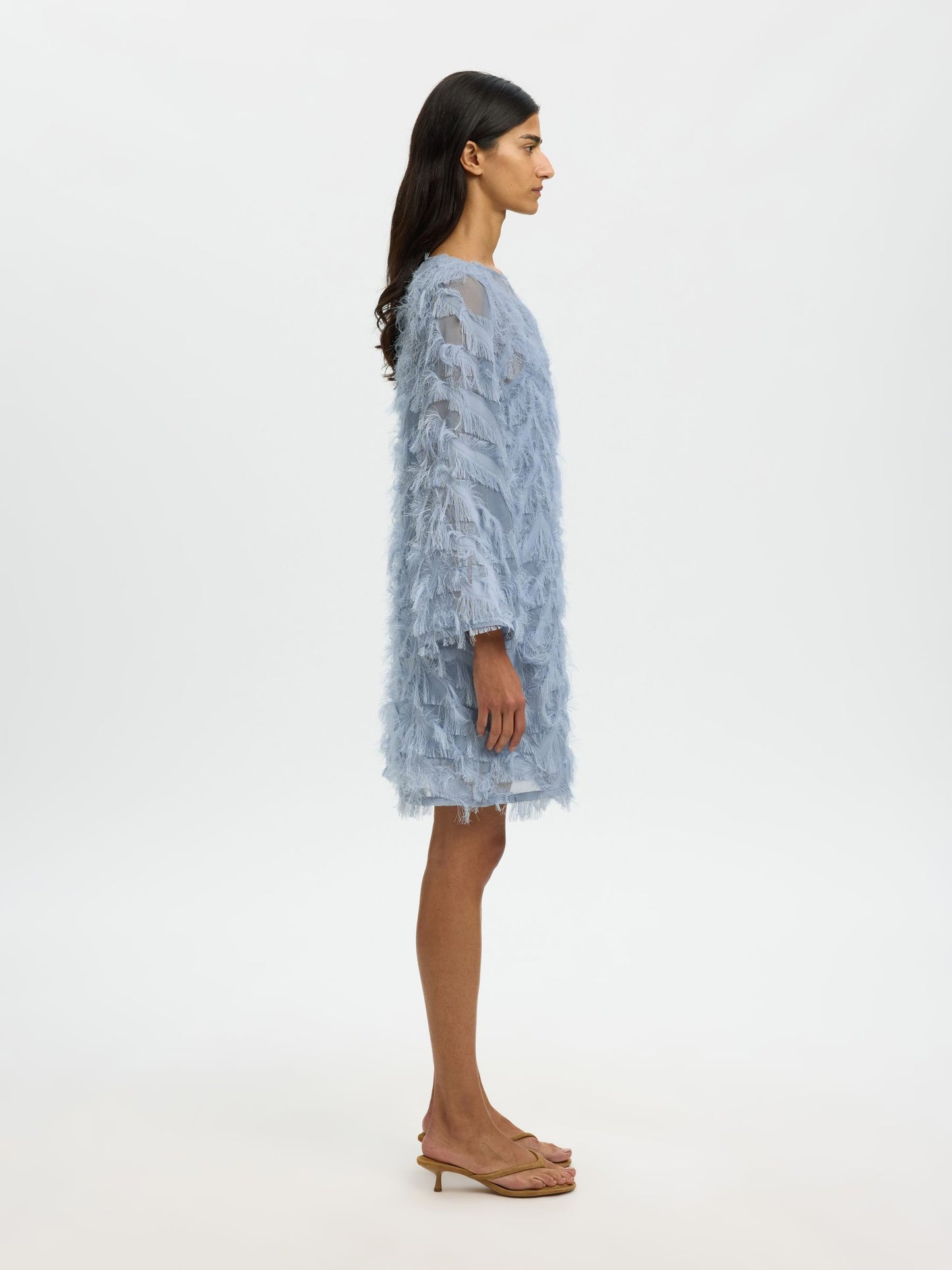 Selected Myline Relaxed Boat Neck Dress- Dusty Blue