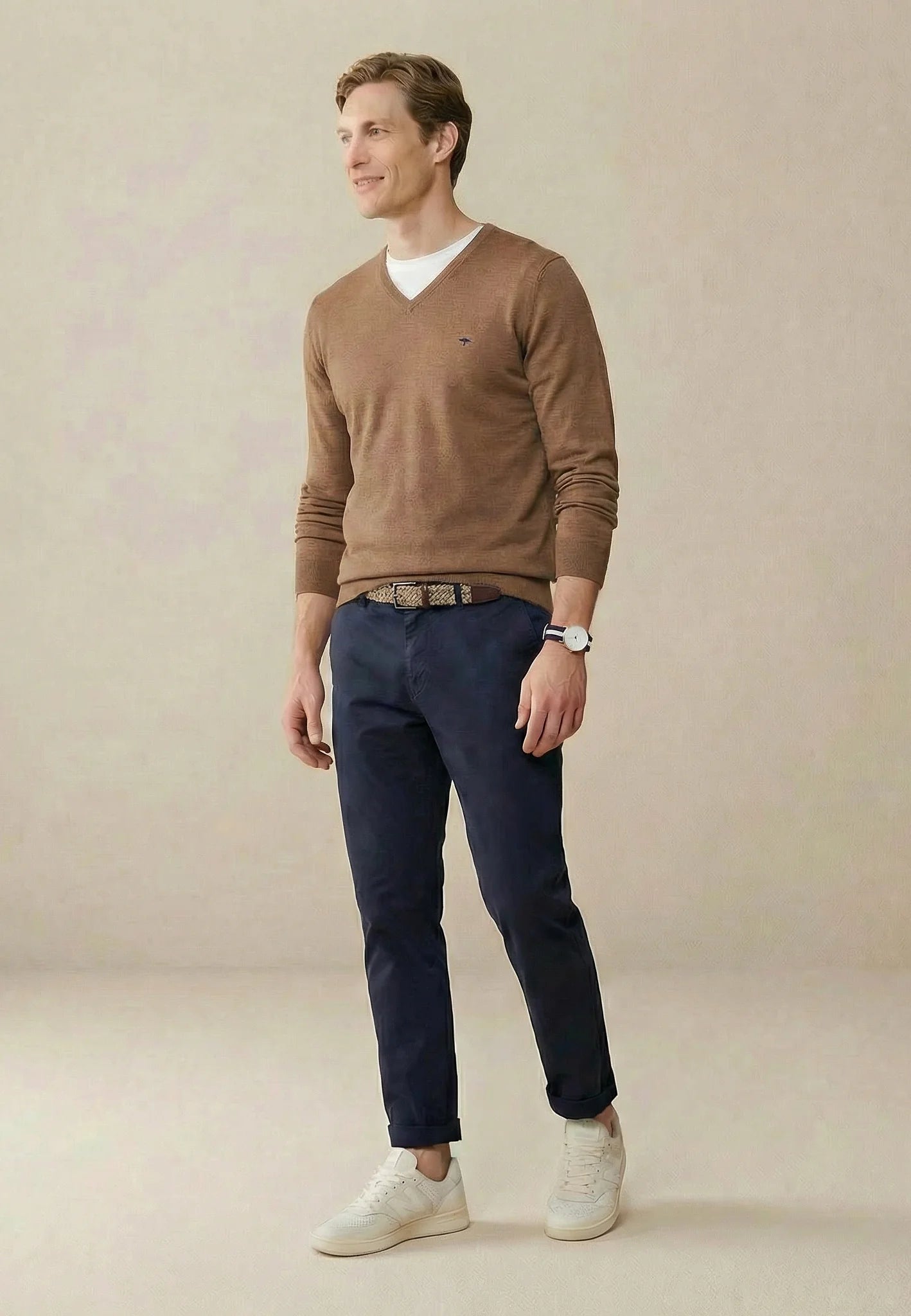 Fynch Hatton Superfine V-Neck Jumper - Affogato