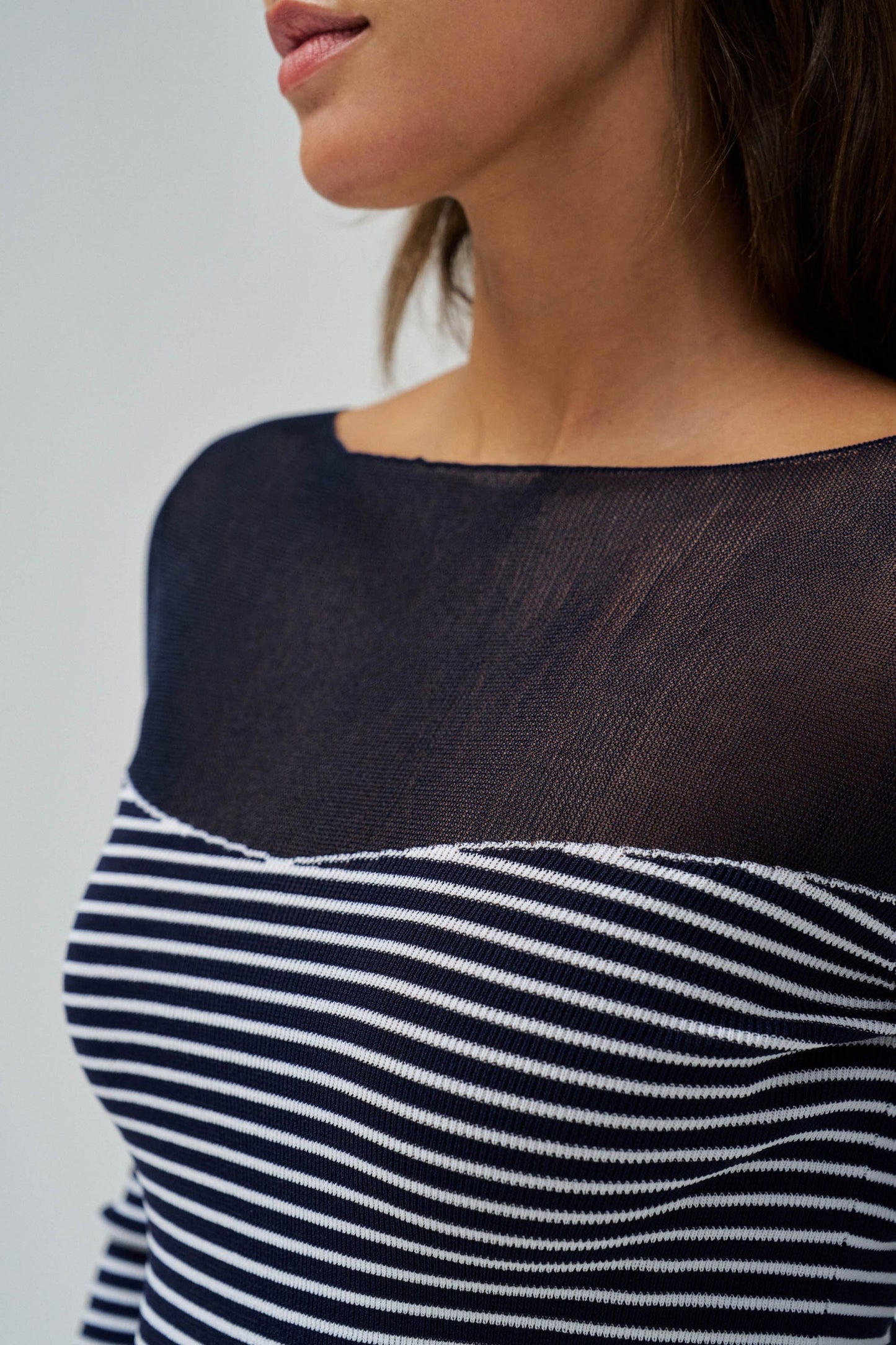 Salsa Mesh Neck Jumper - Navy Stripe