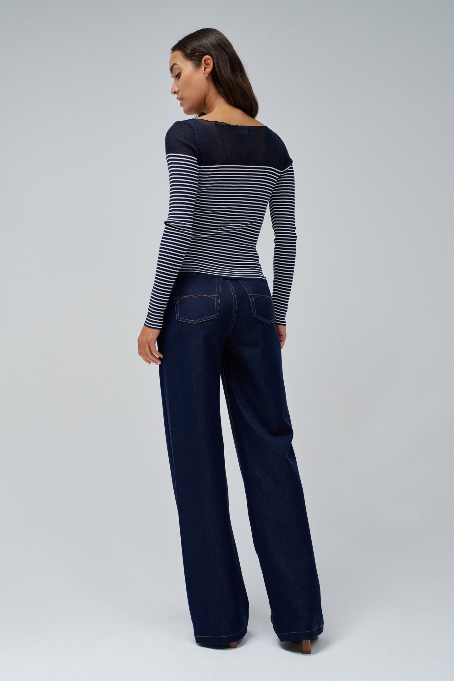 Salsa Mesh Neck Jumper - Navy Stripe