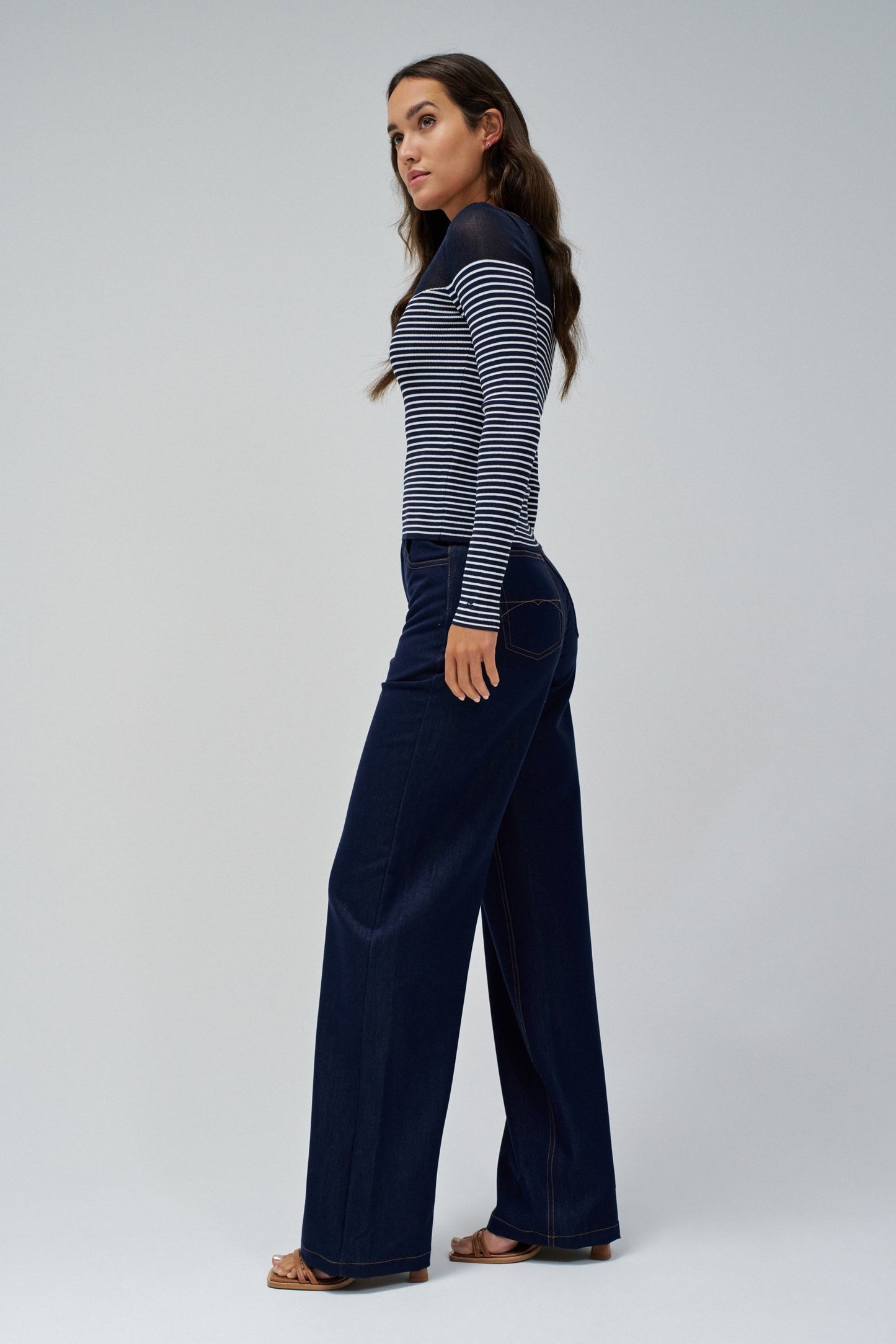Salsa Mesh Neck Jumper - Navy Stripe