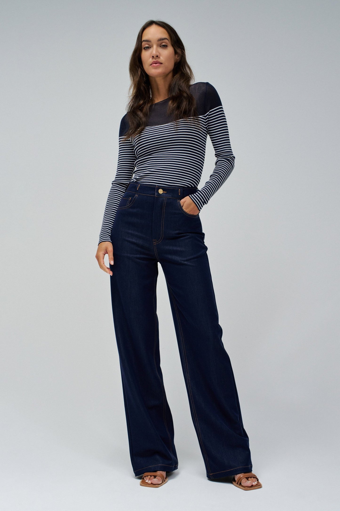 Salsa Mesh Neck Jumper - Navy Stripe