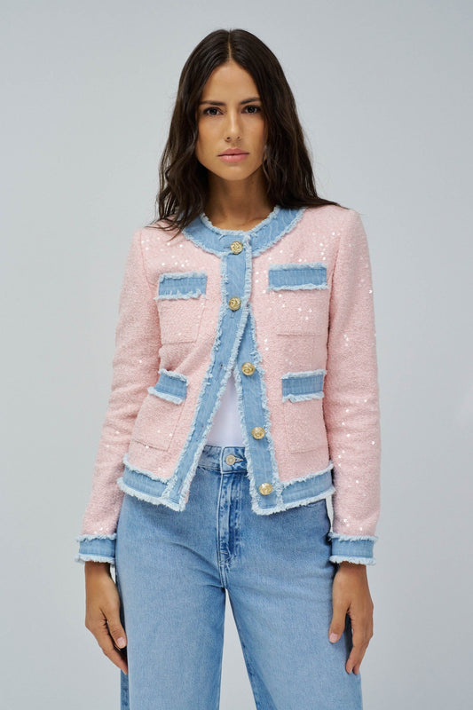 Salsa Sequin Tweed Coat - Pink