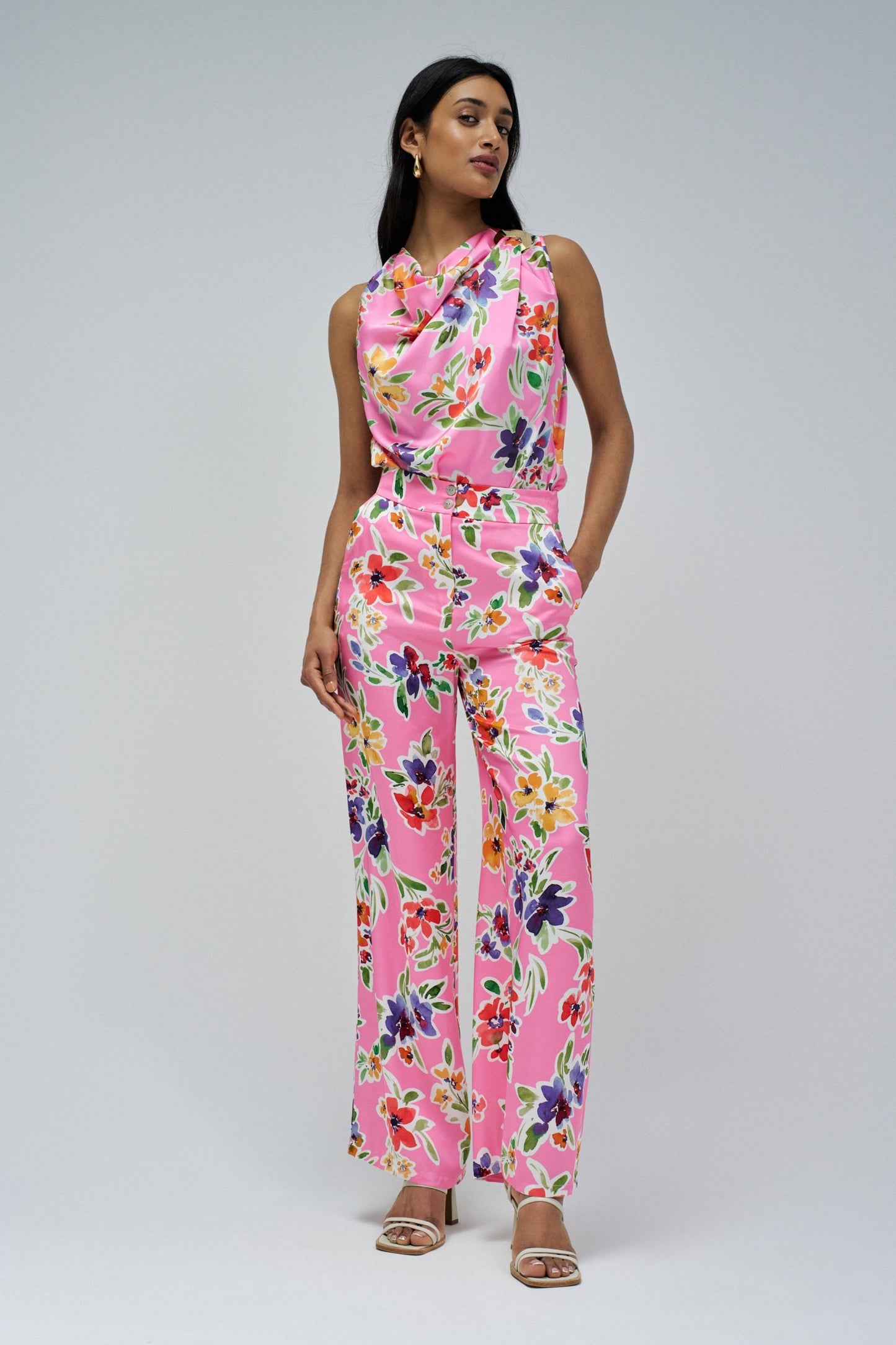 Salsa High Rise Floral Pants - Pink