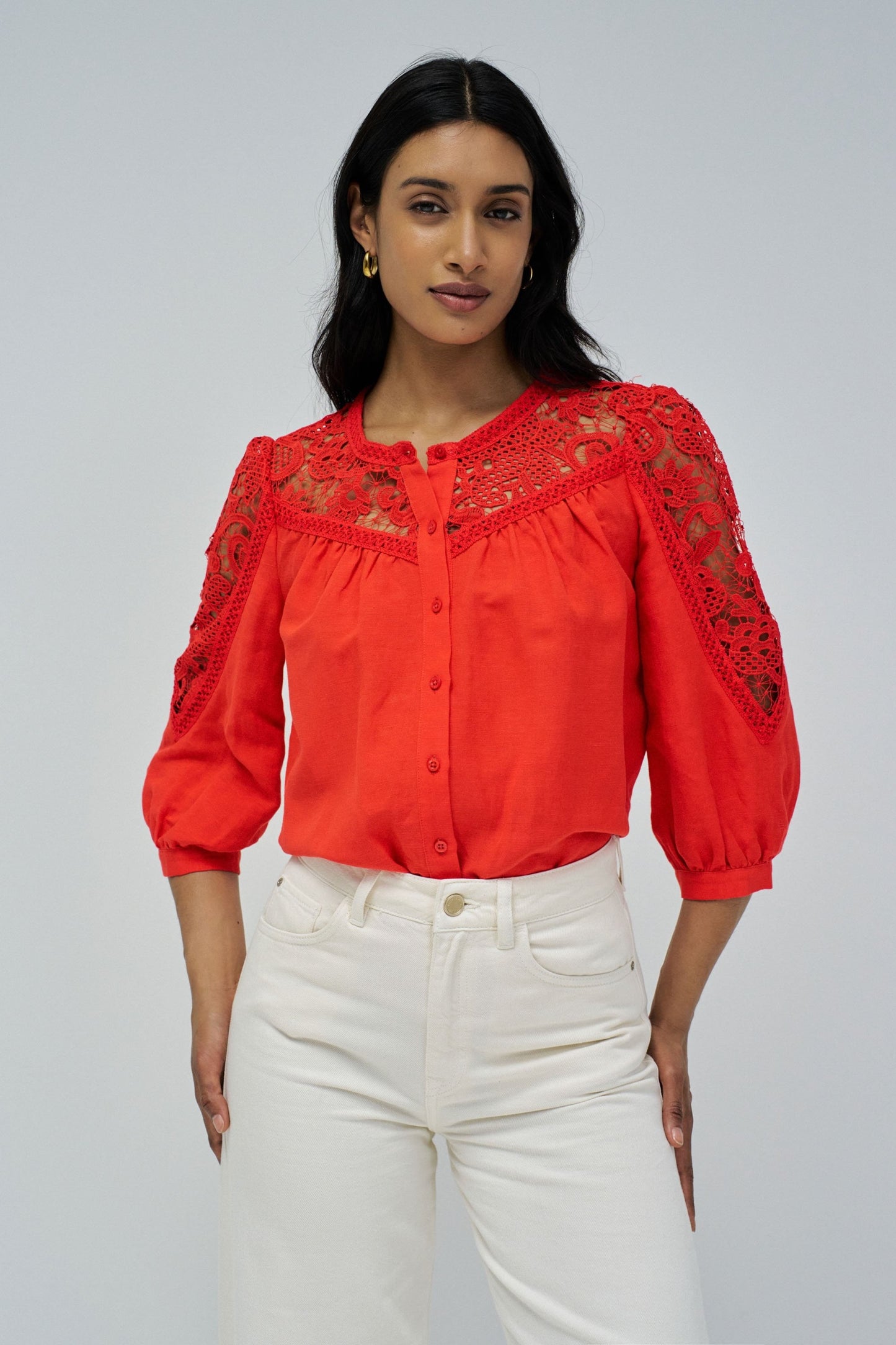 Salsa Linen Lace Shirt - Summer Red