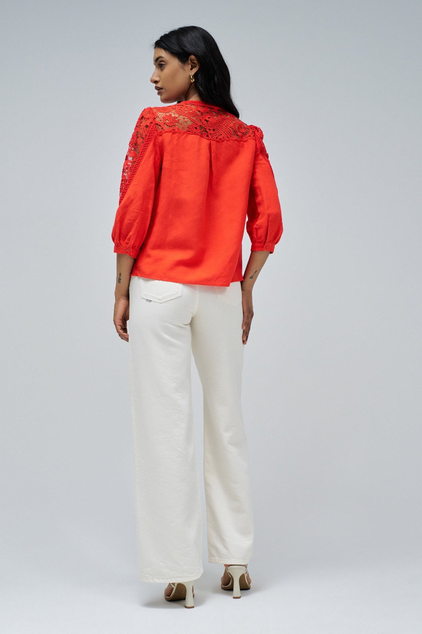 Salsa Linen Lace Shirt - Summer Red
