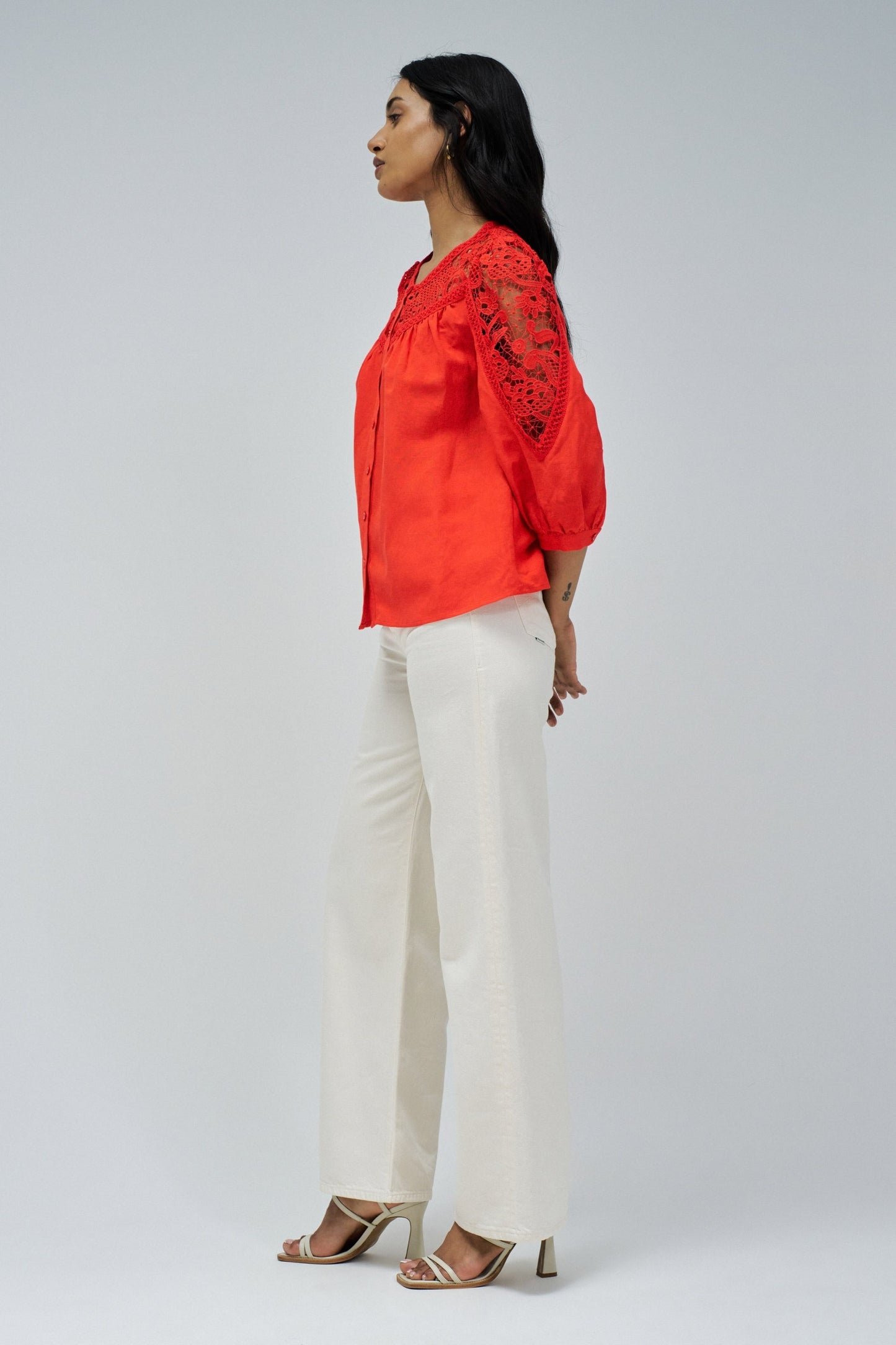 Salsa Linen Lace Shirt - Summer Red