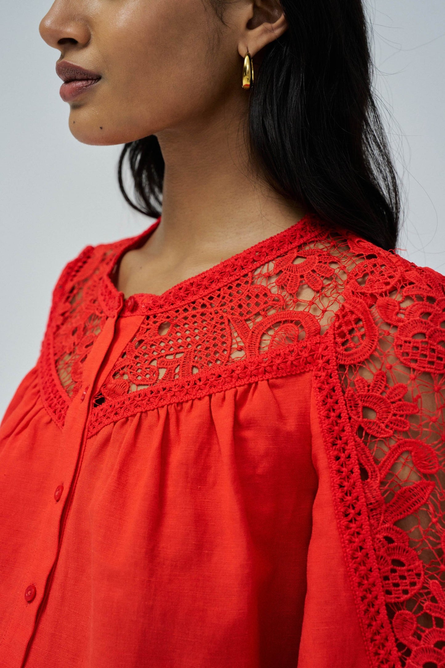 Salsa Linen Lace Shirt - Summer Red