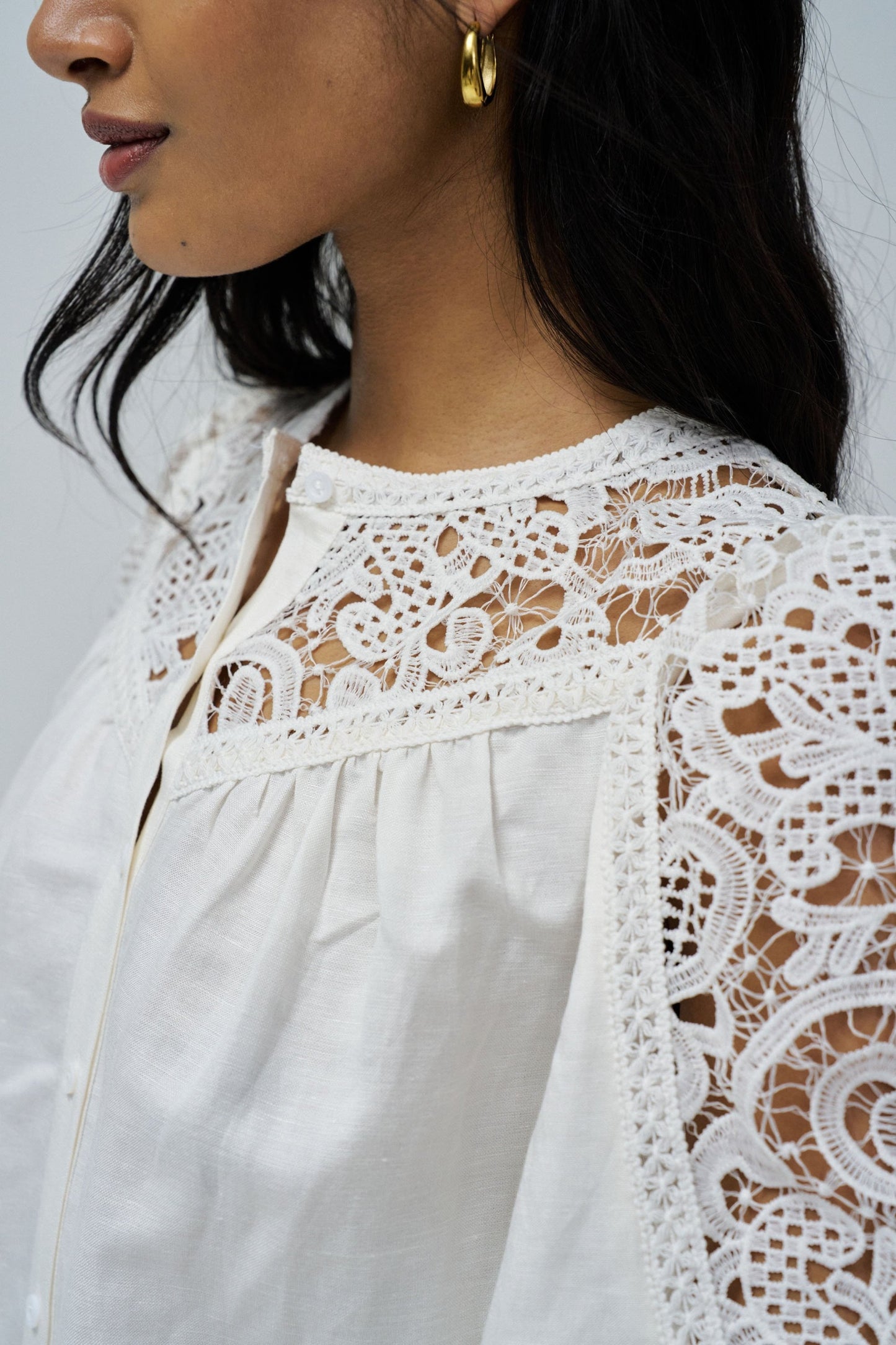 Salsa Linen Shirt With Lace- Off White