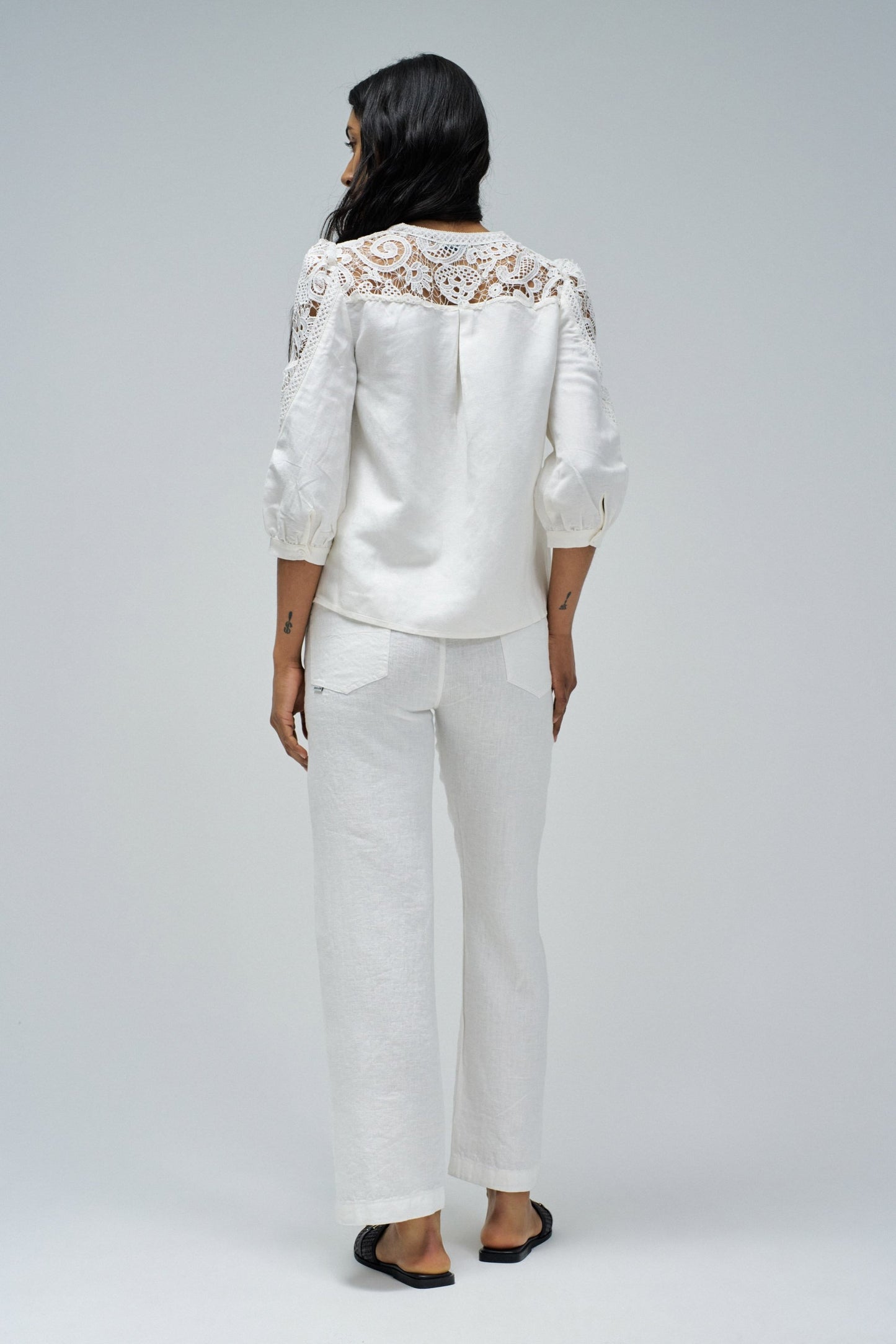 Salsa Linen Shirt With Lace- Off White