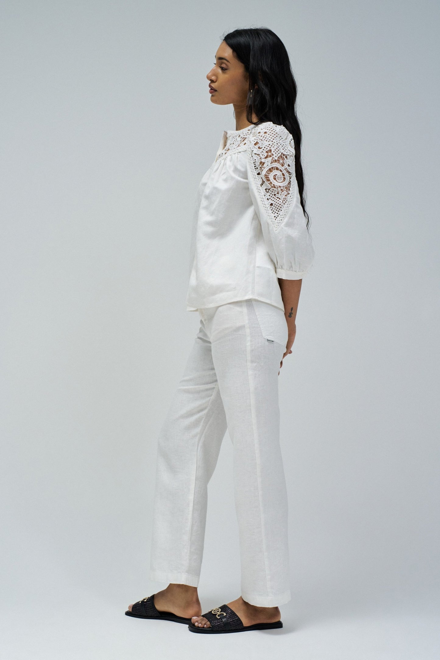 Salsa Linen Shirt With Lace- Off White