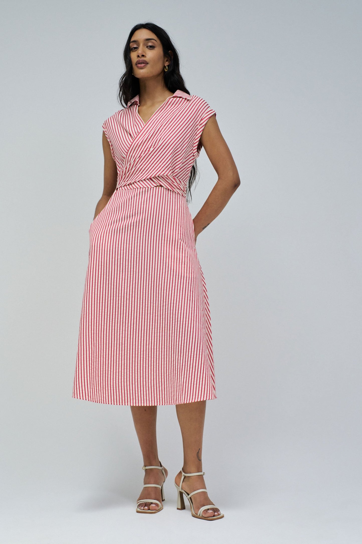Salsa Striped Midi Dress - Red
