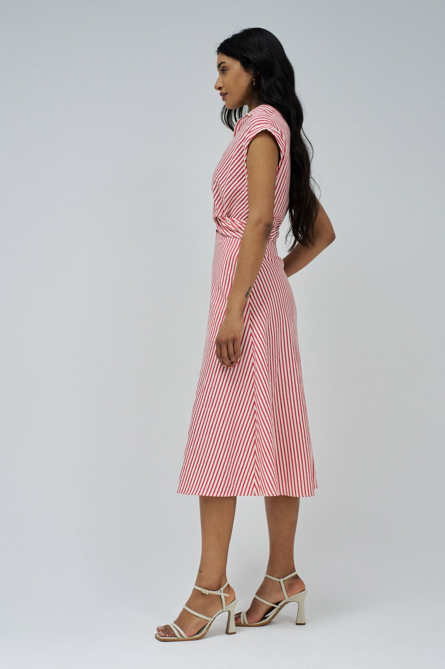 Salsa Striped Midi Dress - Red