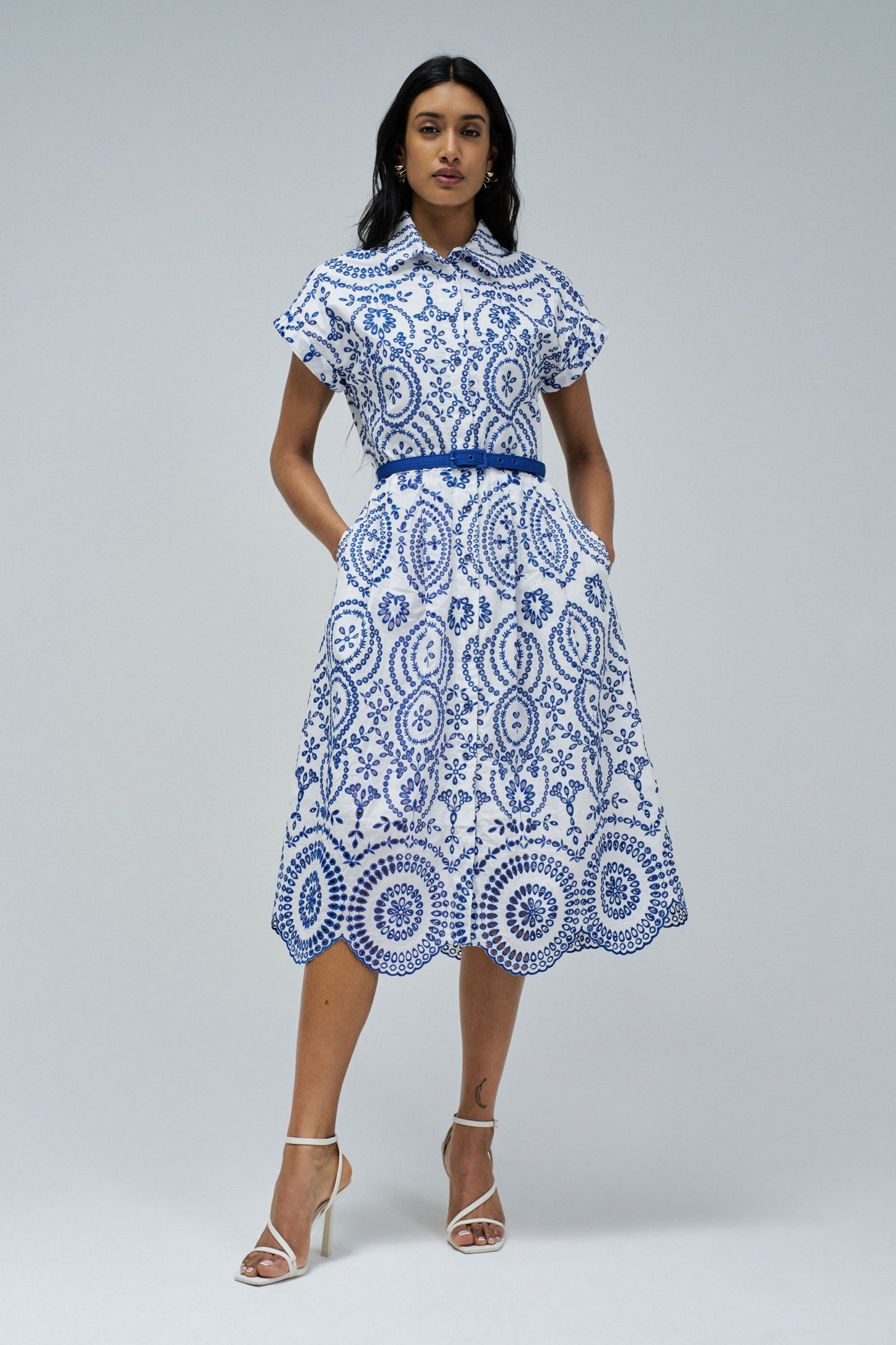 Salsa Embroidery Midi Dress - Blue