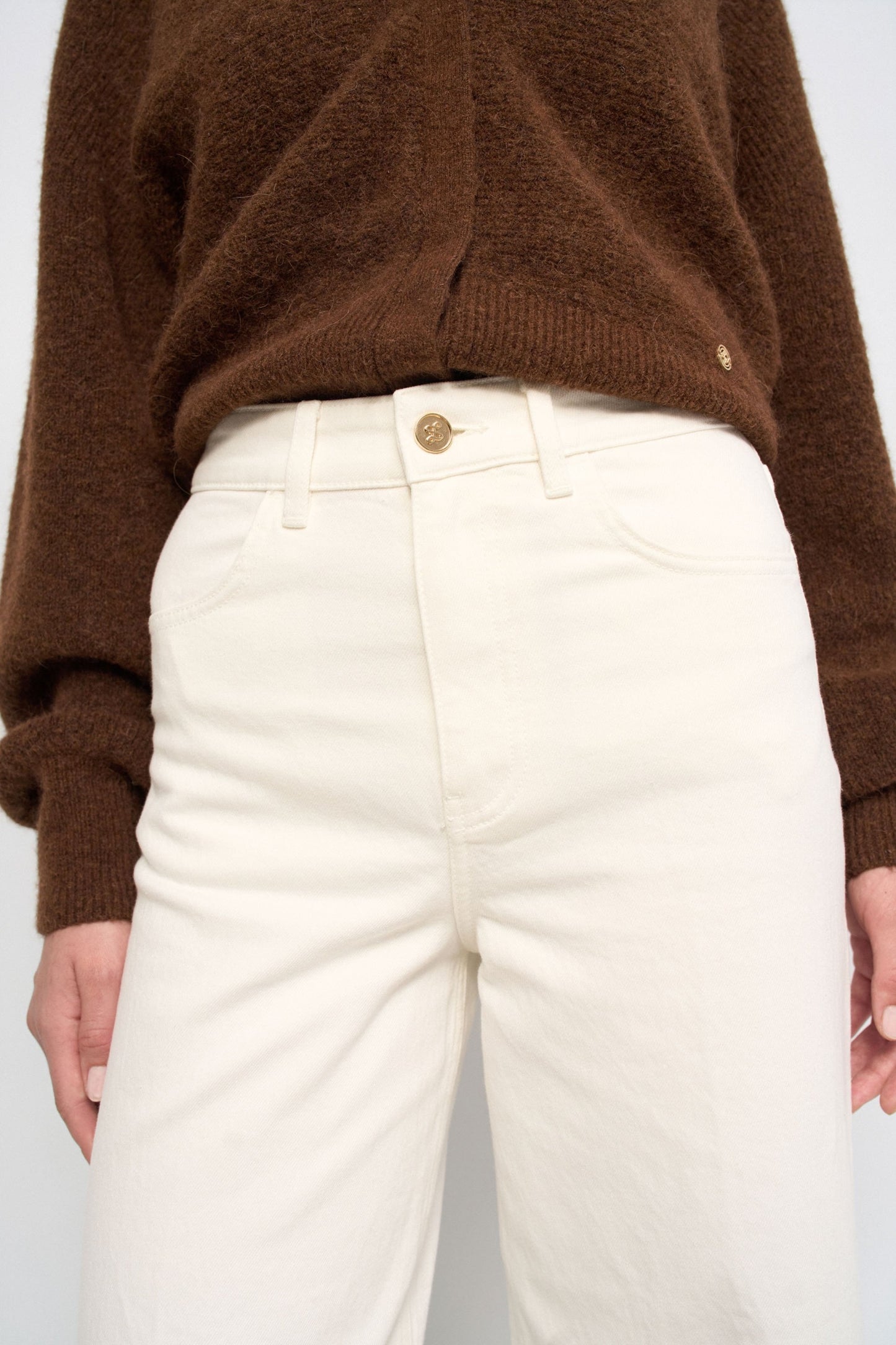 Salsa Jeans Cream Cropped Wide Leg Jean