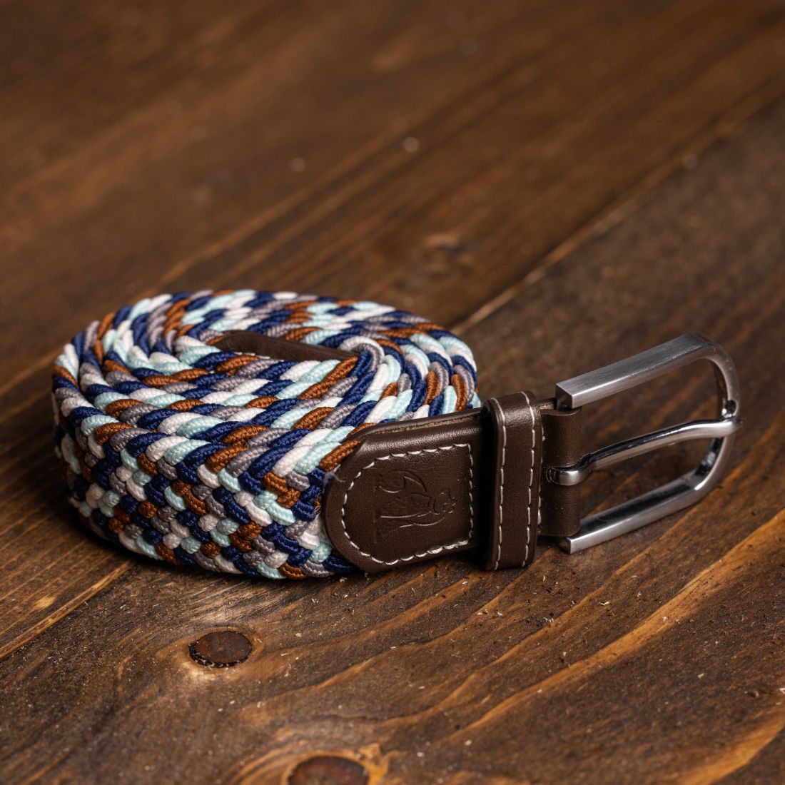 Swole Panda Woven Belt - Navy/Grey & Brown Zigzag