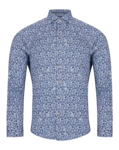 Remus Uomo Tapered Fit Casual Print Shirt - Navy