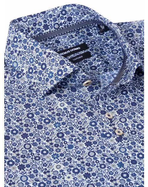 Remus Uomo Tapered Fit Casual Print Shirt - Navy