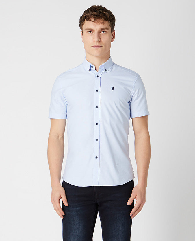 Remus Uomo Ashton Slim Fit Cotton Short Sleeve Shirt - Blue