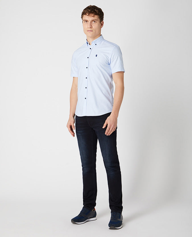 Remus Uomo Ashton Slim Fit Cotton Short Sleeve Shirt - Blue