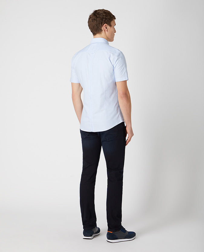 Remus Uomo Ashton Slim Fit Cotton Short Sleeve Shirt - Blue
