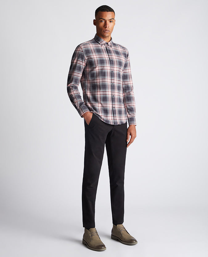 Remus Uomo Ashton Checked Cotton Shirt - Grey