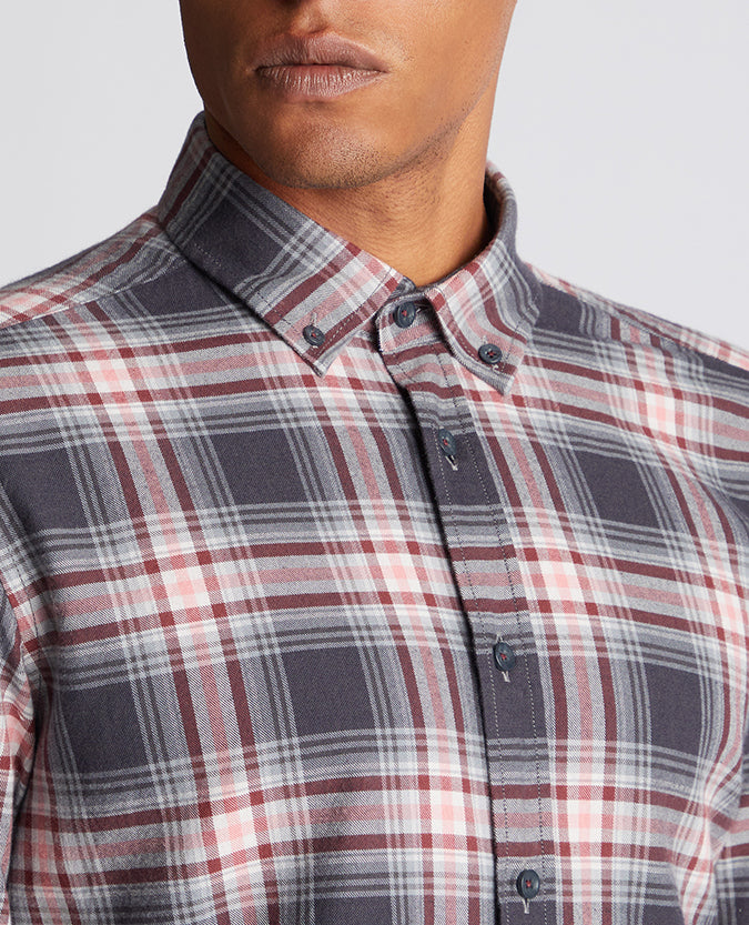 Remus Uomo Ashton Checked Cotton Shirt - Grey