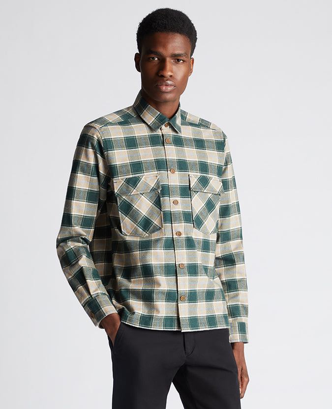 Remus Uomo Parker Checked Cotton Shirt- Dark Green