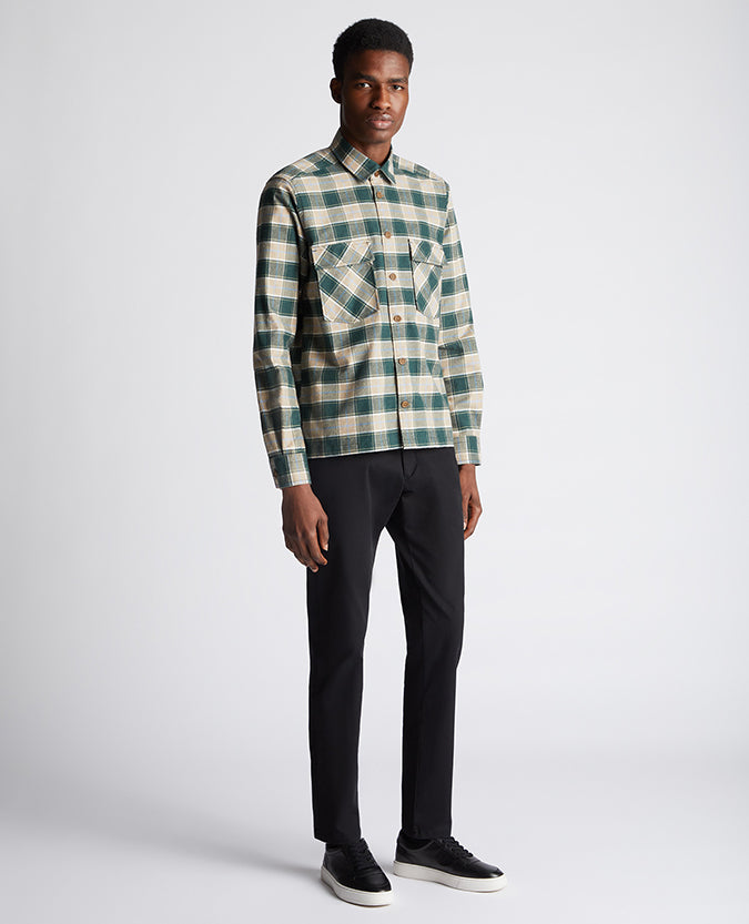 Remus Uomo Parker Checked Cotton Shirt- Dark Green