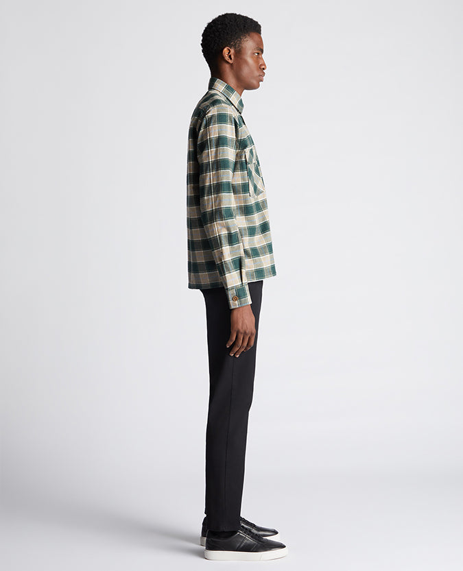 Remus Uomo Parker Checked Cotton Shirt- Dark Green
